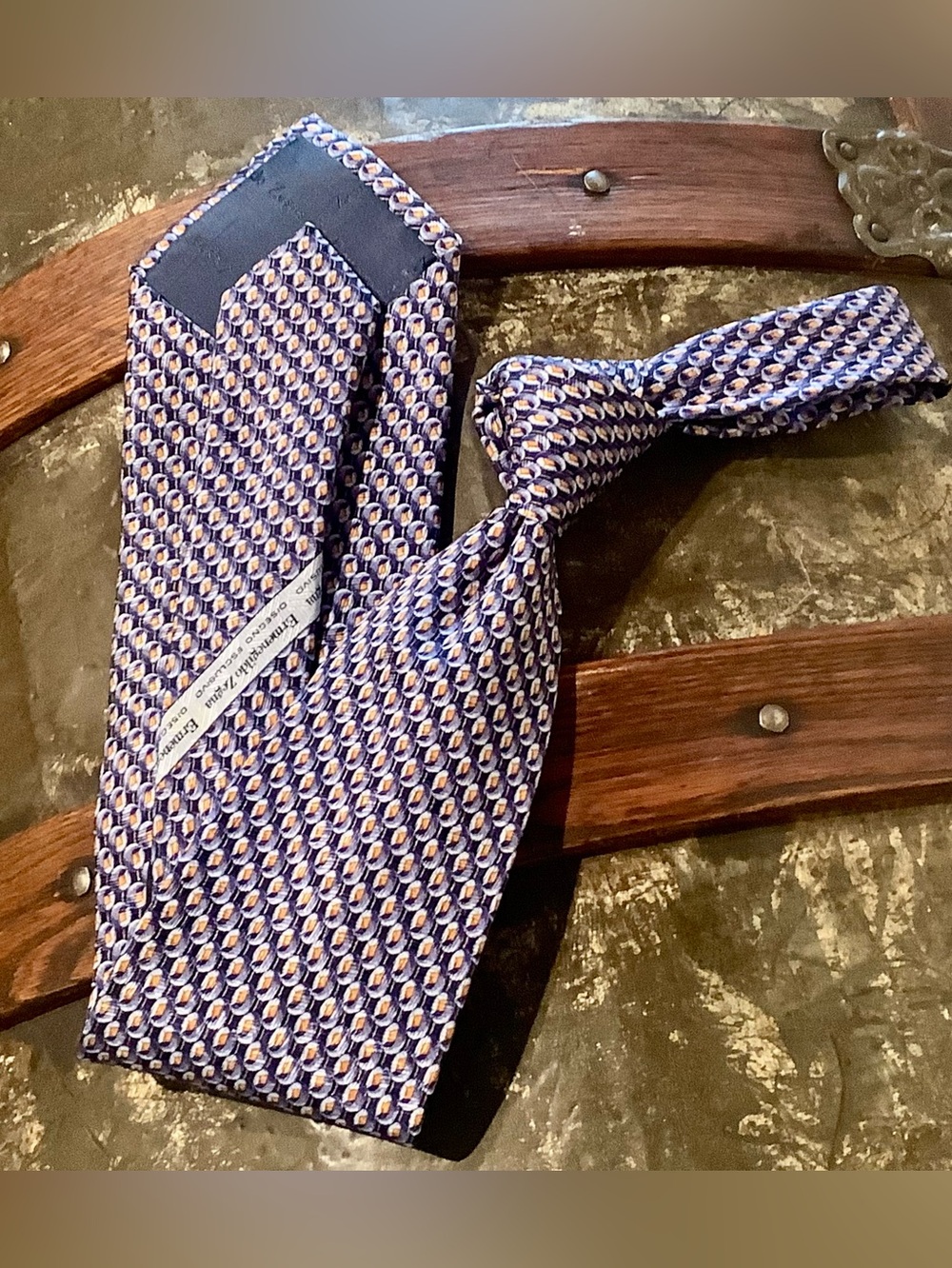 Ermenegildo Zegna Blue, White and Yellow Patterned Italian Silk Tie NWOT